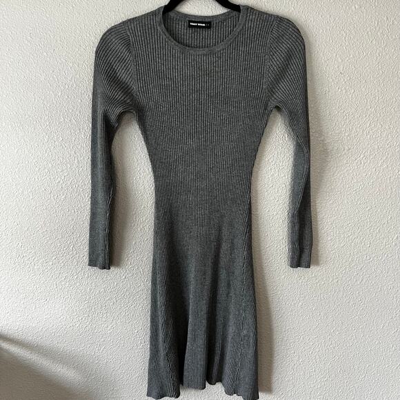 Tally Weijl Grey Ribbed Long Sleeve Fit Flare Crew Neck Womens Sweater Dress L - Picture 1 of 9